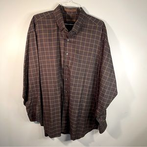 Robert Talbott brown/black/orange plaid dress shirt XXL